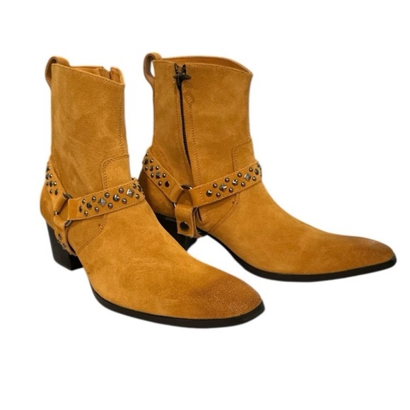OSSTONE JY002 Mens Leather Zip Ankle Boots Size 9.5 Removable Straps Wheat NWOT main image 5